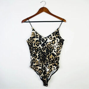 GAZE Animal Print Leopard V Neck Bodysuit Medium‎